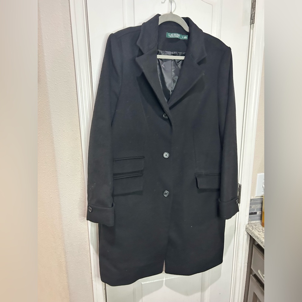 Lauren Ralph Lauren Womens Black Wool Blended Overcoat Sz 16 Winter Classic